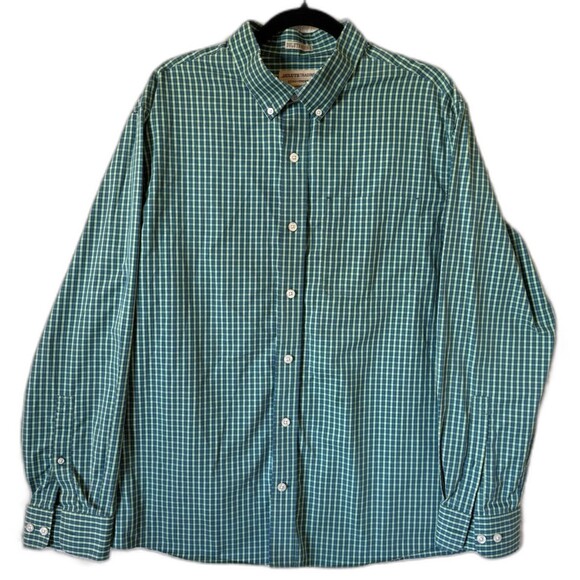 Duluth‎ Trading Shirt L Wrinkle Fighter Untucked Long Sleeve Button Green Plaid - Picture 1 of 11